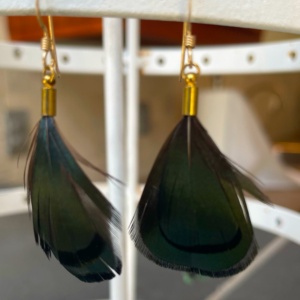 Green Feather Earrings